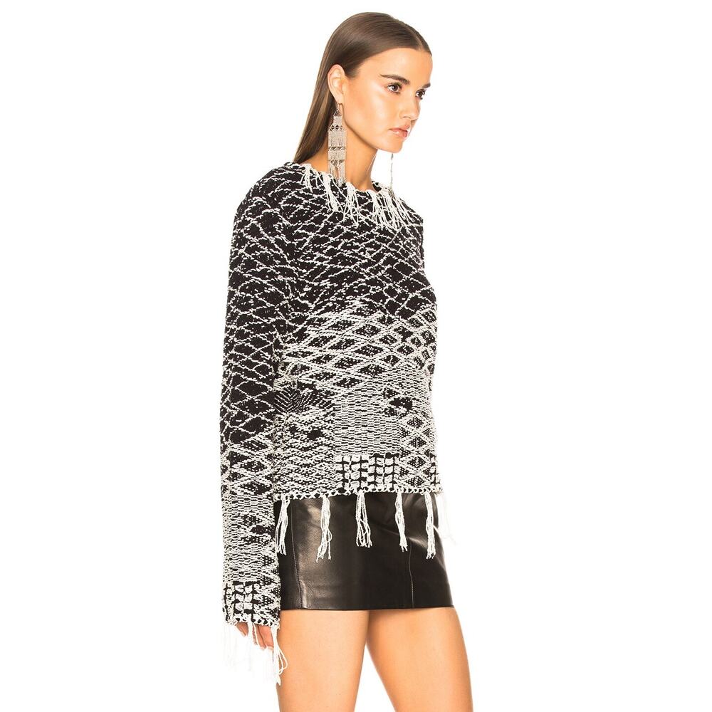 Saint Laurent Cropped Jacquard Sweater Natural Black Small - Picture 2 of 8